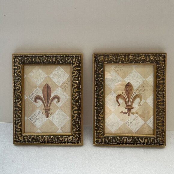 Fleur De Lis Framed Prints Gold Frame Set of Two - Picture 2 of 13